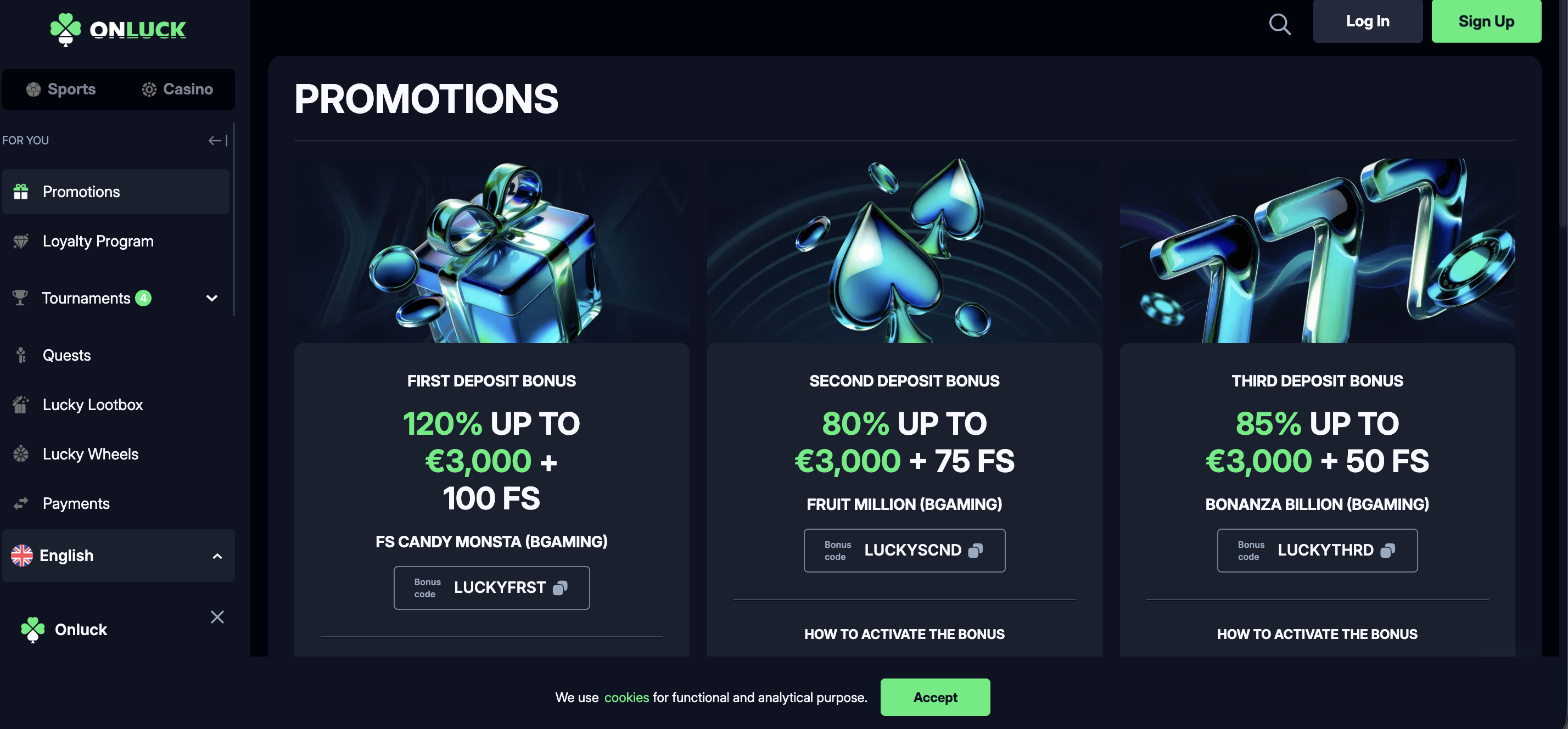 OnLuck Casino casino screenshot